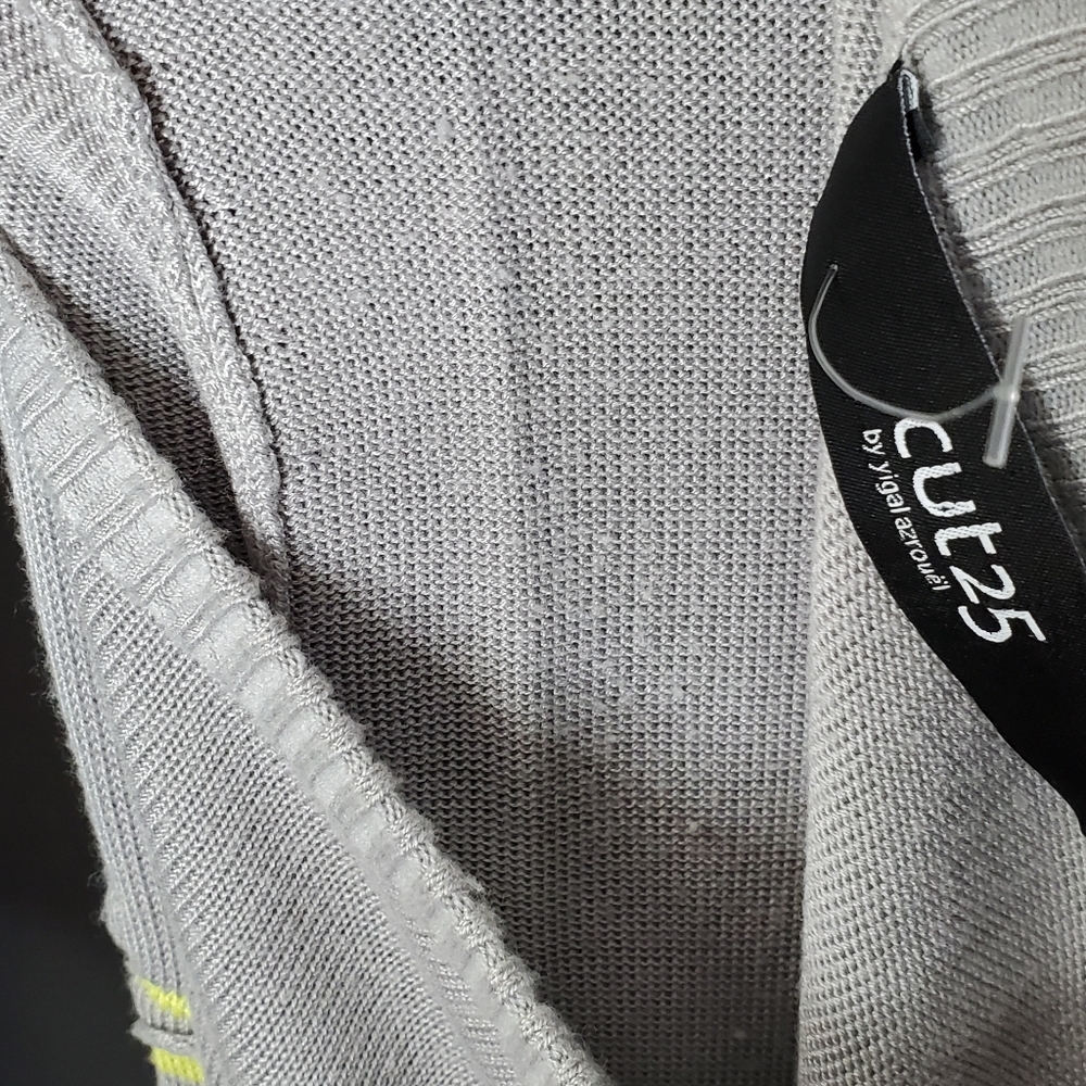 CUT25 BY YIGAL AZROUËL Grey & Yellow Weave Knee-Length Sweater Dress Size Small - Picture 8 of 11